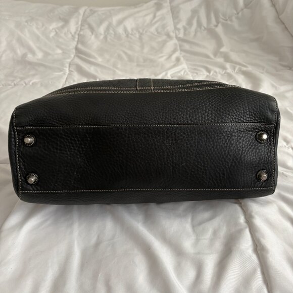 COACH Hampton Black Pebbled Leather Shoulder Bag Braided Trim Tassel - Picture 5 of 10